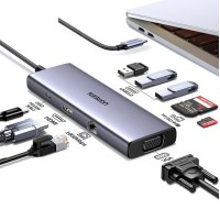 Bộ chuyển USB Type-C 9 trong 1 ra HDMI 4K@30Hz, VGA, USB 3.0, Lan 1Gbps, SD/TF, Sạc PD 100W Ugreen 15600